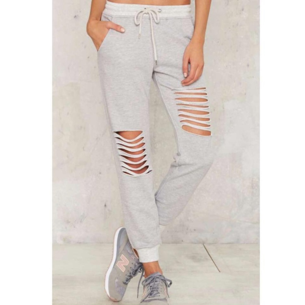 NWOT Black ripped sweats!
